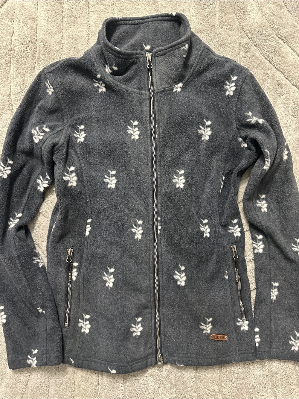 Women’s Charcoal Floral Fleece Zip-Up Utility Jacket